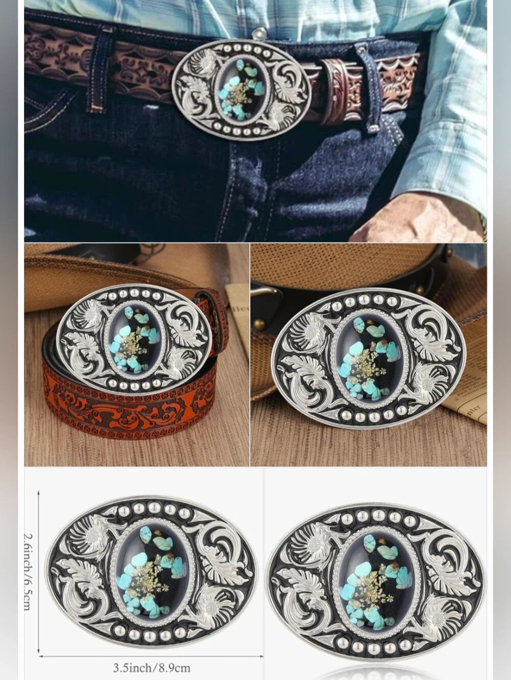 New beautiful Silver Oval Turquoise Color Stones Belt Buckle Unisex
